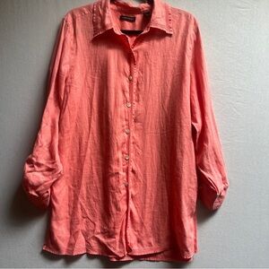 Valerie Stevens 100% Linen Button-Up Tunic Shirt Sz L